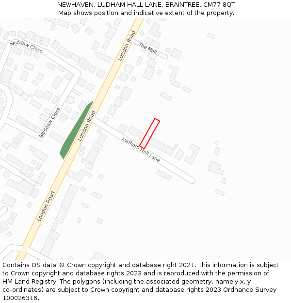 NEWHAVEN, LUDHAM HALL LANE, BRAINTREE, CM77 8QT: Location map and indicative extent of plot