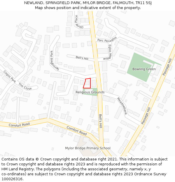 NEWLAND, SPRINGFIELD PARK, MYLOR BRIDGE, FALMOUTH, TR11 5SJ: Location map and indicative extent of plot