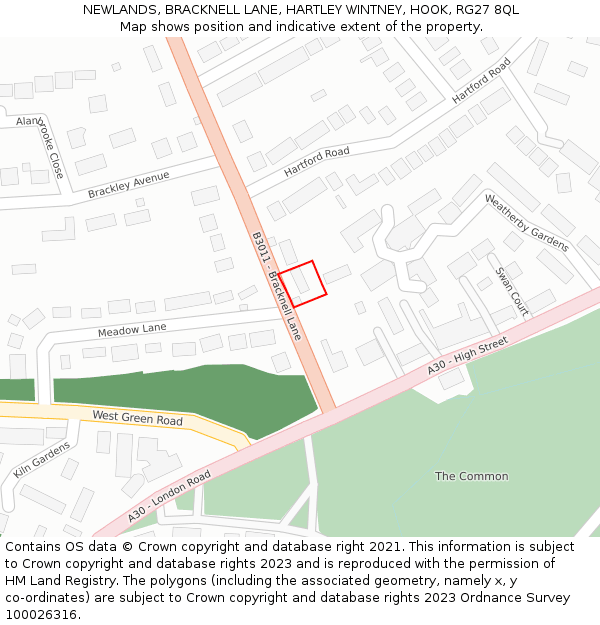 NEWLANDS, BRACKNELL LANE, HARTLEY WINTNEY, HOOK, RG27 8QL: Location map and indicative extent of plot