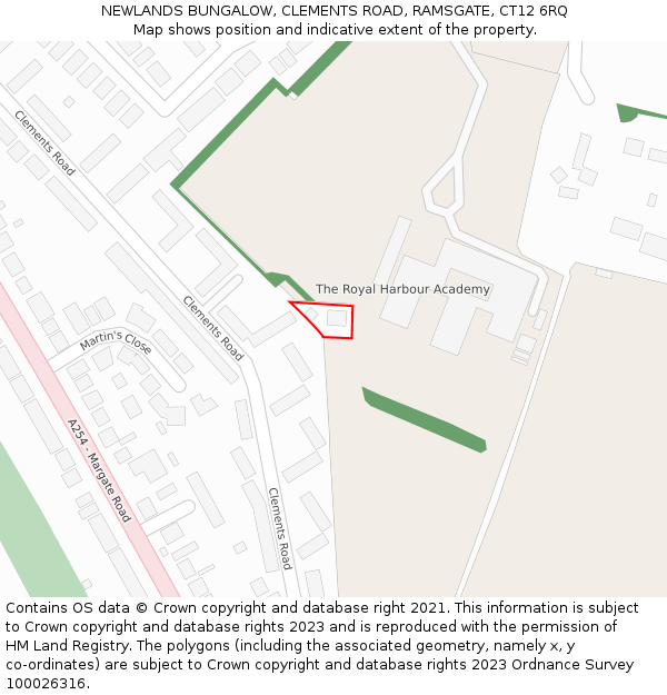 NEWLANDS BUNGALOW, CLEMENTS ROAD, RAMSGATE, CT12 6RQ: Location map and indicative extent of plot