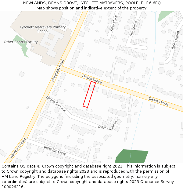 NEWLANDS, DEANS DROVE, LYTCHETT MATRAVERS, POOLE, BH16 6EQ: Location map and indicative extent of plot