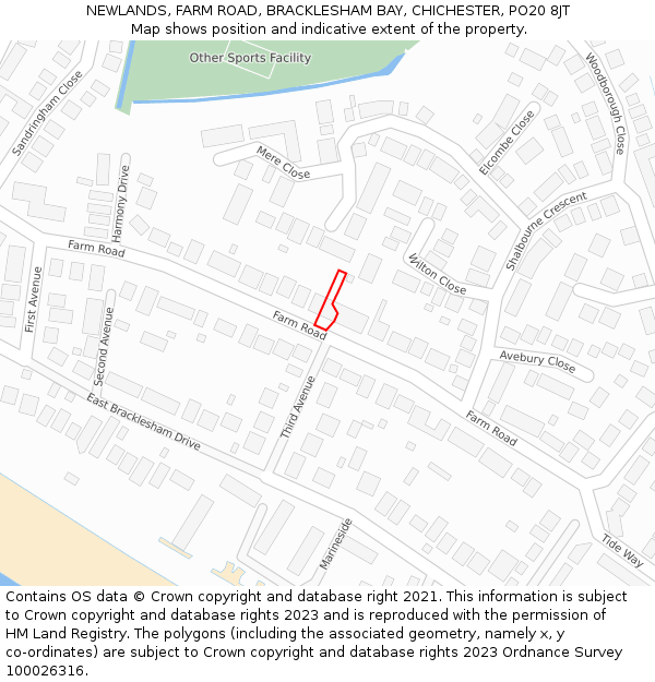 NEWLANDS, FARM ROAD, BRACKLESHAM BAY, CHICHESTER, PO20 8JT: Location map and indicative extent of plot