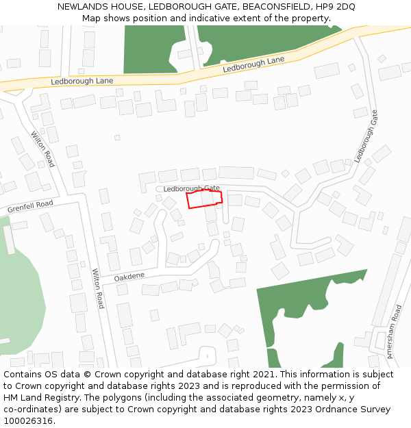NEWLANDS HOUSE, LEDBOROUGH GATE, BEACONSFIELD, HP9 2DQ: Location map and indicative extent of plot