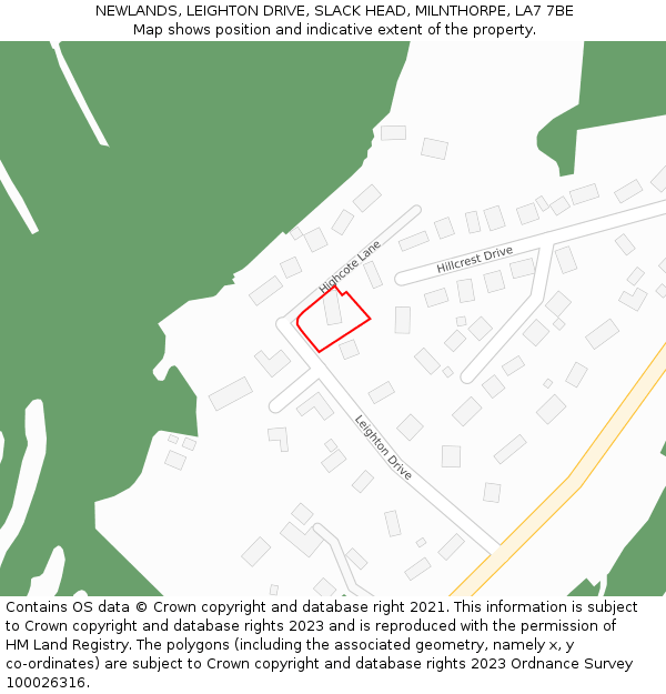 NEWLANDS, LEIGHTON DRIVE, SLACK HEAD, MILNTHORPE, LA7 7BE: Location map and indicative extent of plot