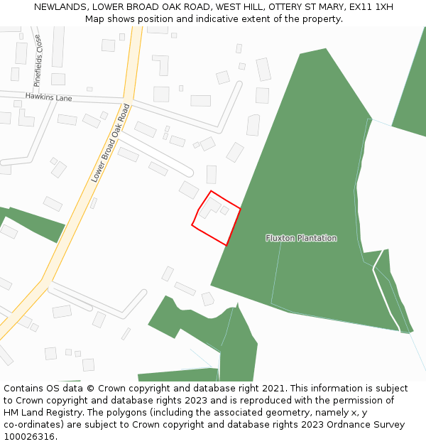 NEWLANDS, LOWER BROAD OAK ROAD, WEST HILL, OTTERY ST MARY, EX11 1XH: Location map and indicative extent of plot