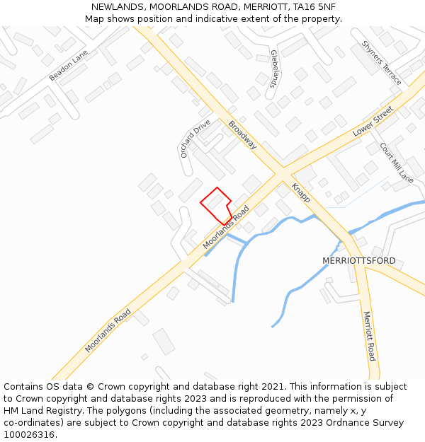 NEWLANDS, MOORLANDS ROAD, MERRIOTT, TA16 5NF: Location map and indicative extent of plot