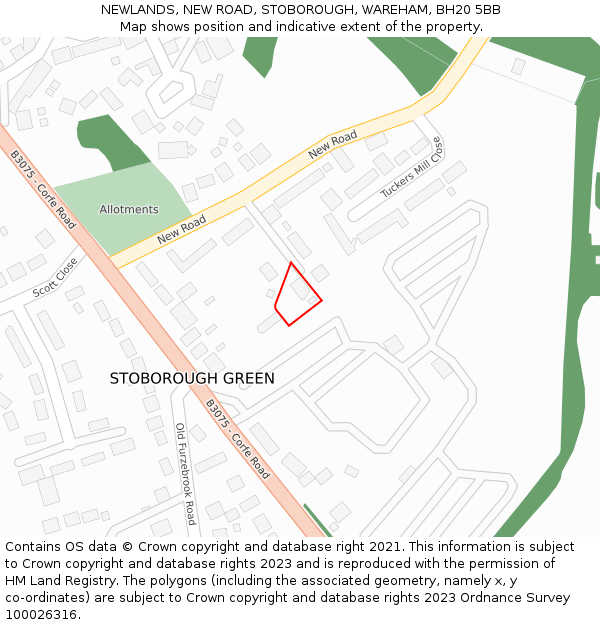 NEWLANDS, NEW ROAD, STOBOROUGH, WAREHAM, BH20 5BB: Location map and indicative extent of plot