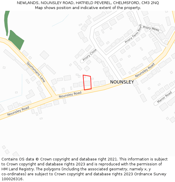 NEWLANDS, NOUNSLEY ROAD, HATFIELD PEVEREL, CHELMSFORD, CM3 2NQ: Location map and indicative extent of plot