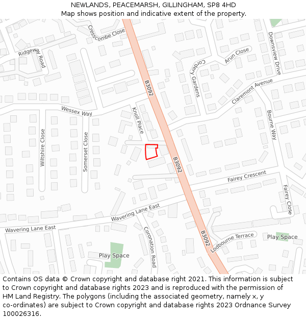 NEWLANDS, PEACEMARSH, GILLINGHAM, SP8 4HD: Location map and indicative extent of plot