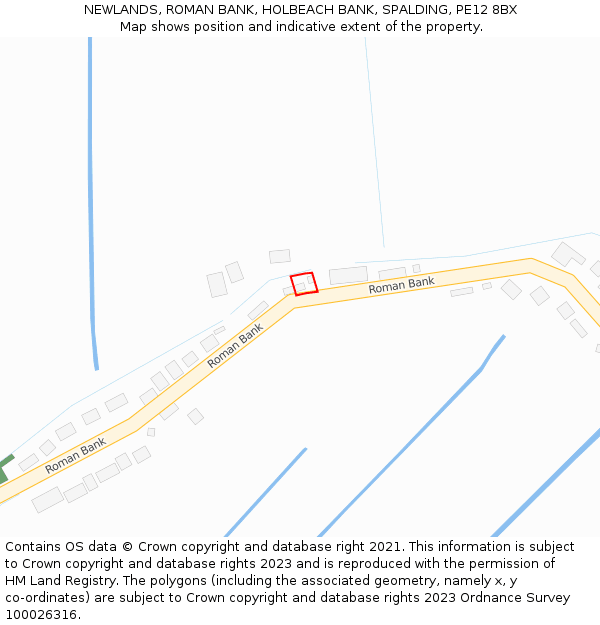 NEWLANDS, ROMAN BANK, HOLBEACH BANK, SPALDING, PE12 8BX: Location map and indicative extent of plot