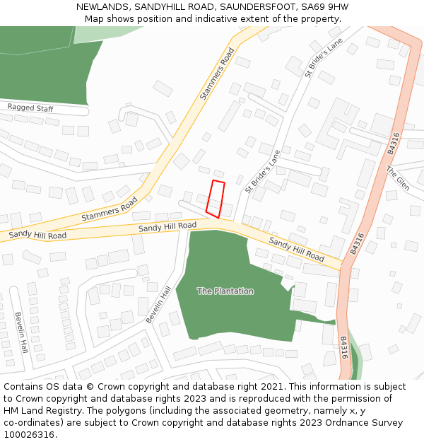 NEWLANDS, SANDYHILL ROAD, SAUNDERSFOOT, SA69 9HW: Location map and indicative extent of plot