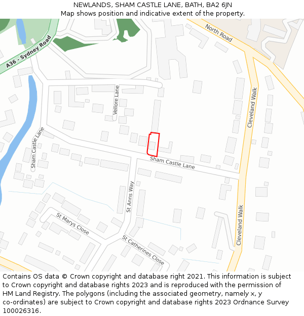 NEWLANDS, SHAM CASTLE LANE, BATH, BA2 6JN: Location map and indicative extent of plot