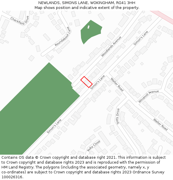 NEWLANDS, SIMONS LANE, WOKINGHAM, RG41 3HH: Location map and indicative extent of plot