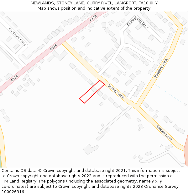 NEWLANDS, STONEY LANE, CURRY RIVEL, LANGPORT, TA10 0HY: Location map and indicative extent of plot