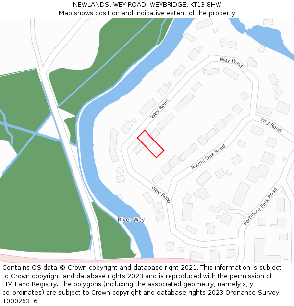 NEWLANDS, WEY ROAD, WEYBRIDGE, KT13 8HW: Location map and indicative extent of plot
