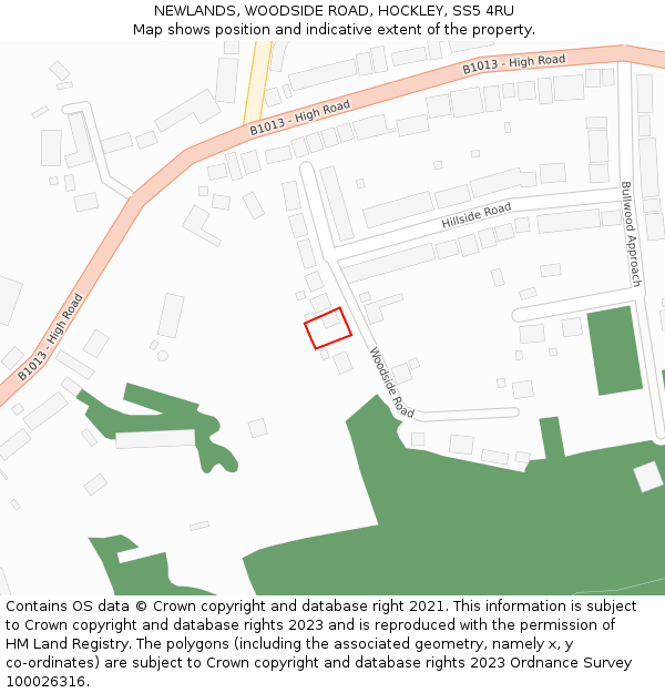 NEWLANDS, WOODSIDE ROAD, HOCKLEY, SS5 4RU: Location map and indicative extent of plot