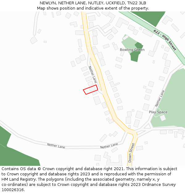 NEWLYN, NETHER LANE, NUTLEY, UCKFIELD, TN22 3LB: Location map and indicative extent of plot