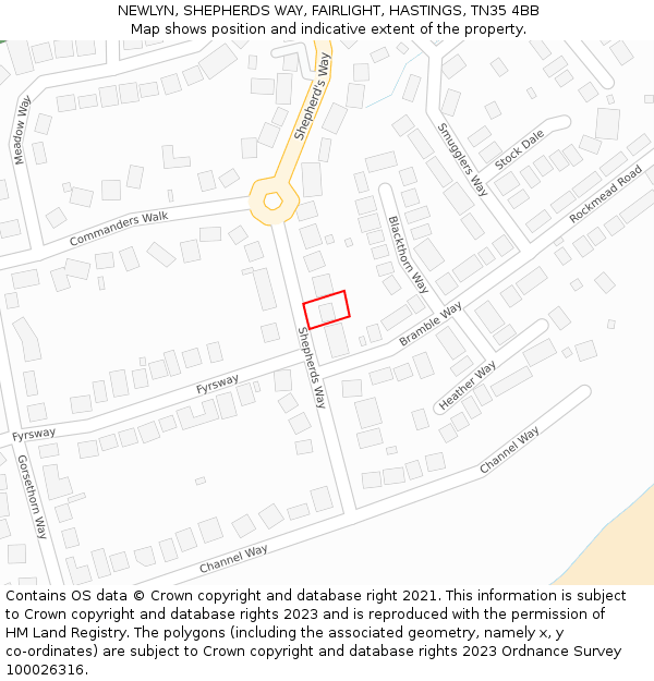 NEWLYN, SHEPHERDS WAY, FAIRLIGHT, HASTINGS, TN35 4BB: Location map and indicative extent of plot