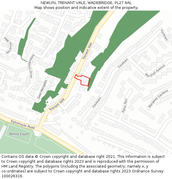 NEWLYN, TRENANT VALE, WADEBRIDGE, PL27 6AL: Location map and indicative extent of plot