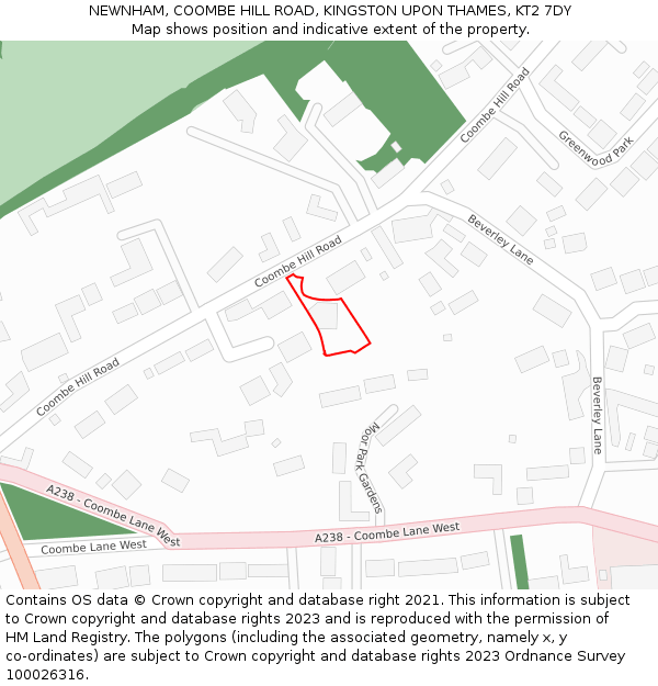NEWNHAM, COOMBE HILL ROAD, KINGSTON UPON THAMES, KT2 7DY: Location map and indicative extent of plot