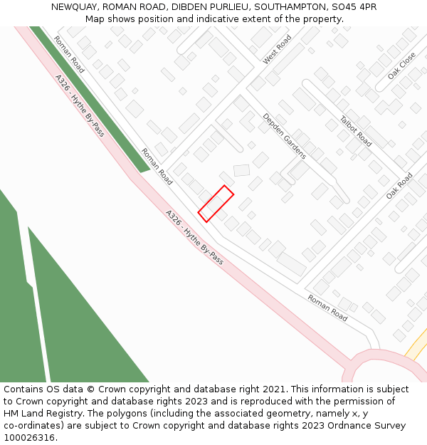 NEWQUAY, ROMAN ROAD, DIBDEN PURLIEU, SOUTHAMPTON, SO45 4PR: Location map and indicative extent of plot