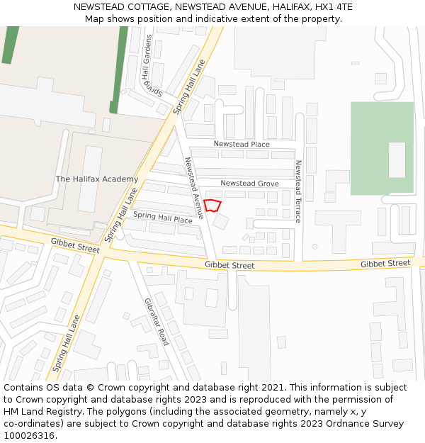 NEWSTEAD COTTAGE, NEWSTEAD AVENUE, HALIFAX, HX1 4TE: Location map and indicative extent of plot