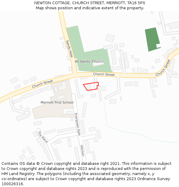 NEWTON COTTAGE, CHURCH STREET, MERRIOTT, TA16 5PS: Location map and indicative extent of plot