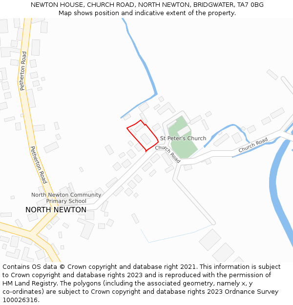 NEWTON HOUSE, CHURCH ROAD, NORTH NEWTON, BRIDGWATER, TA7 0BG: Location map and indicative extent of plot