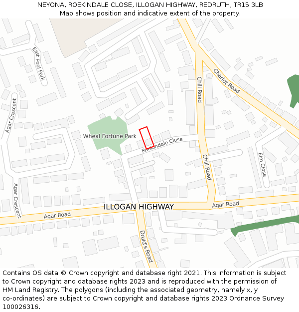 NEYONA, ROEKINDALE CLOSE, ILLOGAN HIGHWAY, REDRUTH, TR15 3LB: Location map and indicative extent of plot