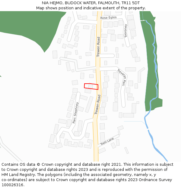 NIA HEJMO, BUDOCK WATER, FALMOUTH, TR11 5DT: Location map and indicative extent of plot