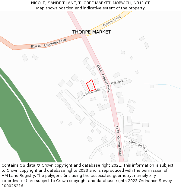 NICOLE, SANDPIT LANE, THORPE MARKET, NORWICH, NR11 8TJ: Location map and indicative extent of plot