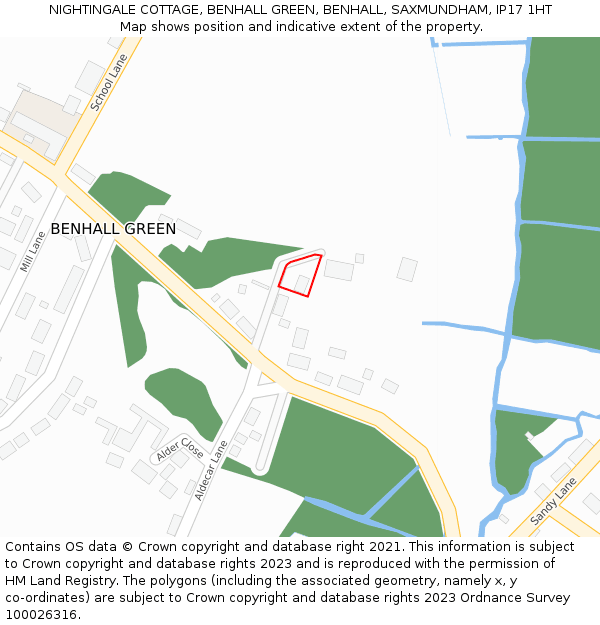 NIGHTINGALE COTTAGE, BENHALL GREEN, BENHALL, SAXMUNDHAM, IP17 1HT: Location map and indicative extent of plot