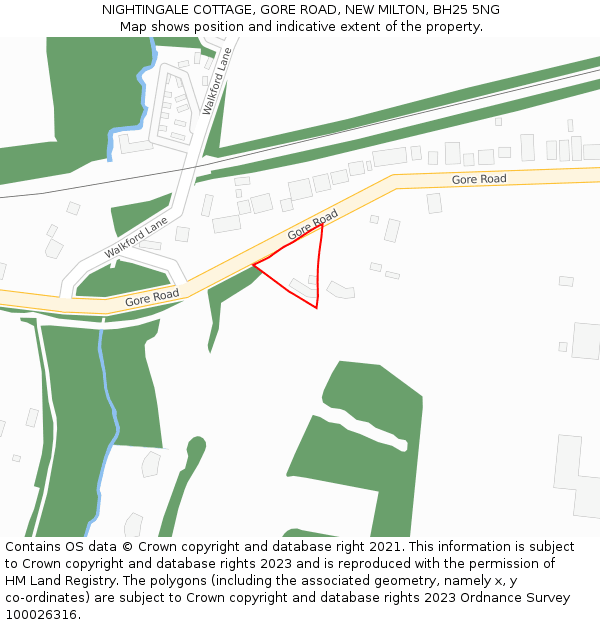 NIGHTINGALE COTTAGE, GORE ROAD, NEW MILTON, BH25 5NG: Location map and indicative extent of plot