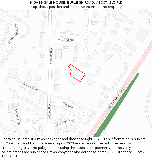 NIGHTINGALE HOUSE, BURLEIGH ROAD, ASCOT, SL5 7LD: Location map and indicative extent of plot