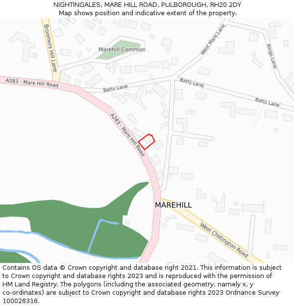 NIGHTINGALES, MARE HILL ROAD, PULBOROUGH, RH20 2DY: Location map and indicative extent of plot