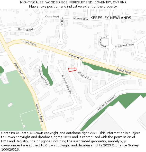 NIGHTINGALES, WOODS PIECE, KERESLEY END, COVENTRY, CV7 8NP: Location map and indicative extent of plot