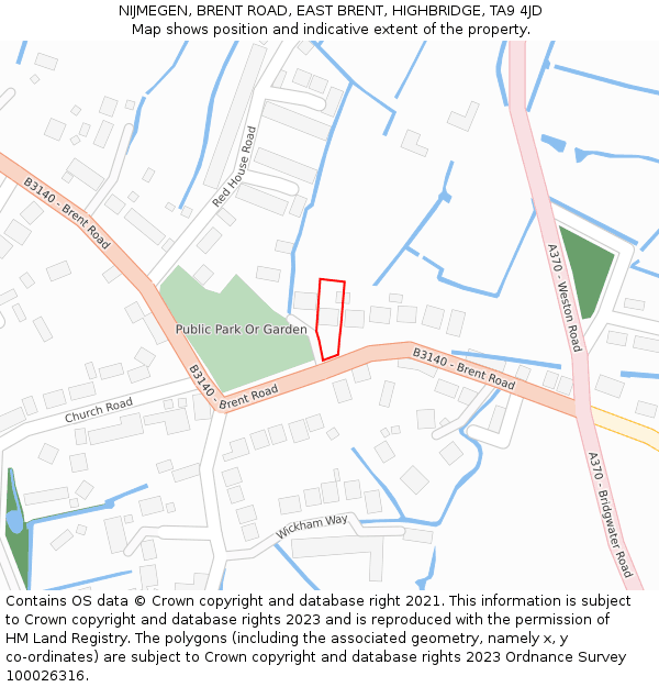 NIJMEGEN, BRENT ROAD, EAST BRENT, HIGHBRIDGE, TA9 4JD: Location map and indicative extent of plot