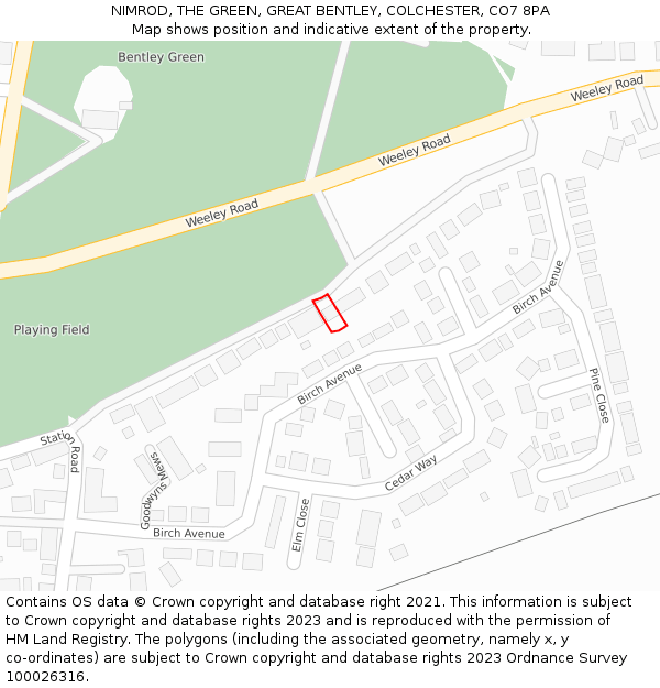 NIMROD, THE GREEN, GREAT BENTLEY, COLCHESTER, CO7 8PA: Location map and indicative extent of plot