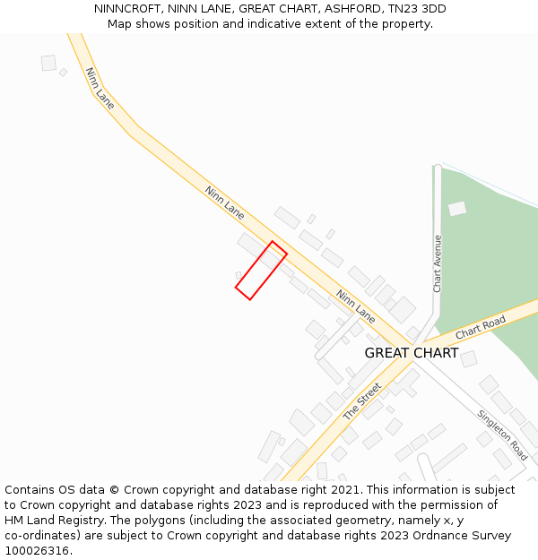 NINNCROFT, NINN LANE, GREAT CHART, ASHFORD, TN23 3DD: Location map and indicative extent of plot