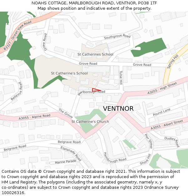 NOAHS COTTAGE, MARLBOROUGH ROAD, VENTNOR, PO38 1TF: Location map and indicative extent of plot