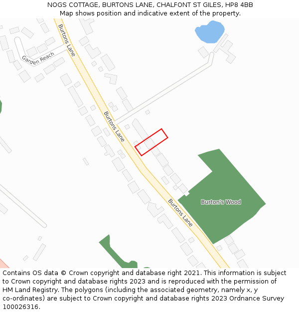 NOGS COTTAGE, BURTONS LANE, CHALFONT ST GILES, HP8 4BB: Location map and indicative extent of plot