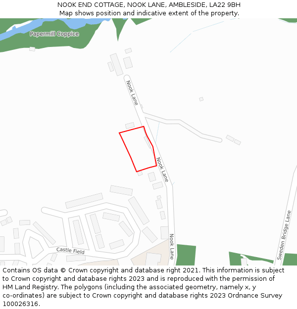 NOOK END COTTAGE, NOOK LANE, AMBLESIDE, LA22 9BH: Location map and indicative extent of plot