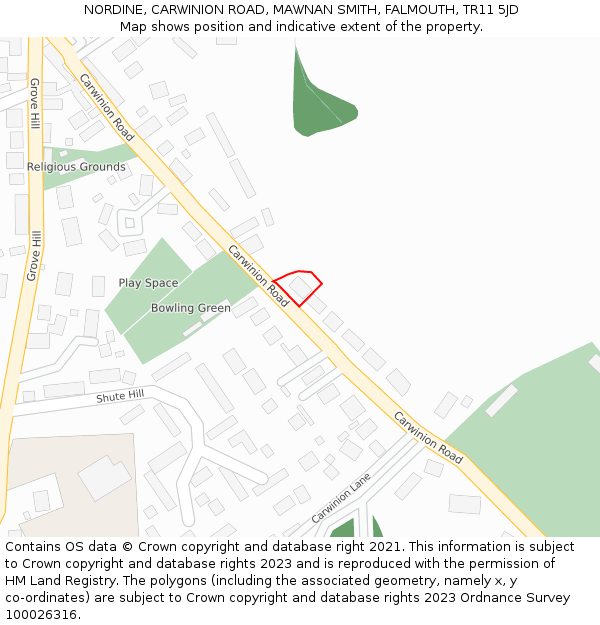 NORDINE, CARWINION ROAD, MAWNAN SMITH, FALMOUTH, TR11 5JD: Location map and indicative extent of plot