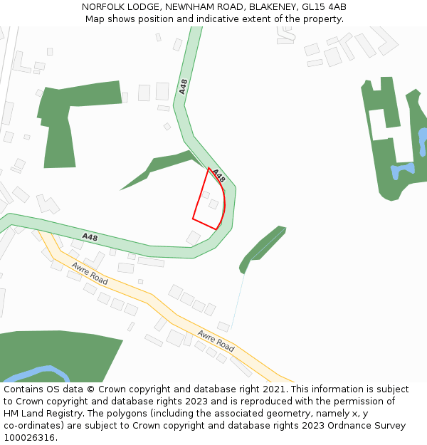 NORFOLK LODGE, NEWNHAM ROAD, BLAKENEY, GL15 4AB: Location map and indicative extent of plot
