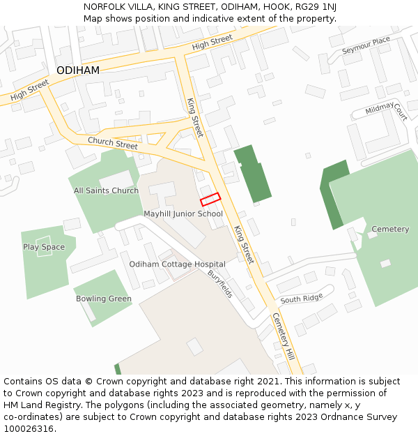 NORFOLK VILLA, KING STREET, ODIHAM, HOOK, RG29 1NJ: Location map and indicative extent of plot