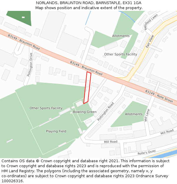 NORLANDS, BRAUNTON ROAD, BARNSTAPLE, EX31 1GA: Location map and indicative extent of plot