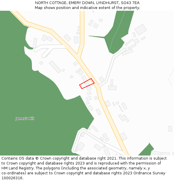 NORTH COTTAGE, EMERY DOWN, LYNDHURST, SO43 7EA: Location map and indicative extent of plot