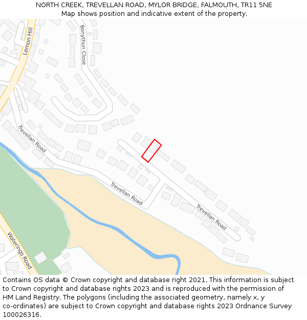 NORTH CREEK, TREVELLAN ROAD, MYLOR BRIDGE, FALMOUTH, TR11 5NE: Location map and indicative extent of plot