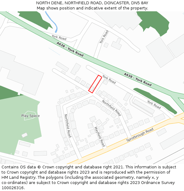 NORTH DENE, NORTHFIELD ROAD, DONCASTER, DN5 8AY: Location map and indicative extent of plot