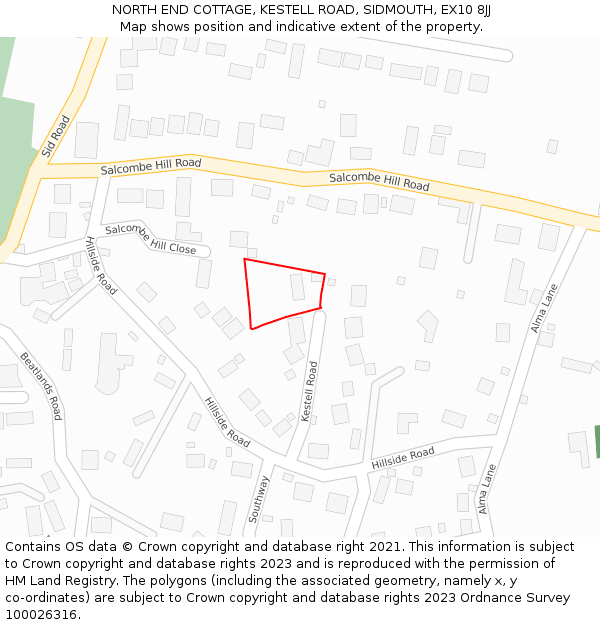 NORTH END COTTAGE, KESTELL ROAD, SIDMOUTH, EX10 8JJ: Location map and indicative extent of plot